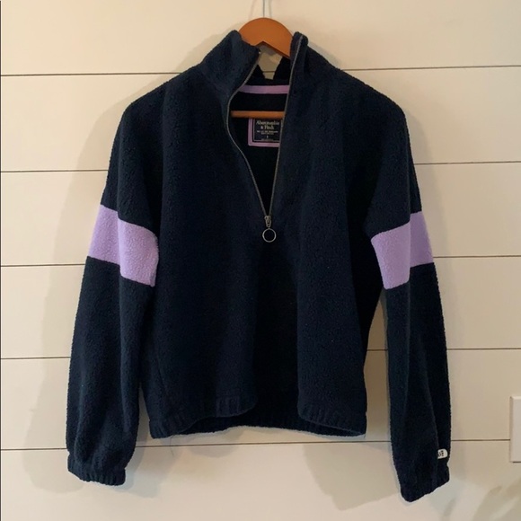 ABERCROMBIE COLORBLOCK SHERPA HALF-ZIP SWEATSHIRT SIZE SMALL - Picture 4 of 6